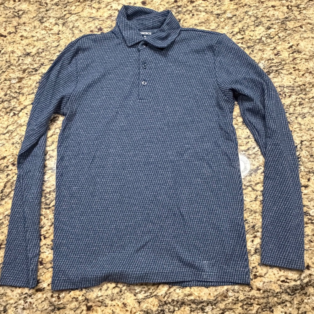 Bonobos Mens XS Long Sleeve Polo Shirt Blue White Micro Pattern Cotton Blend ws